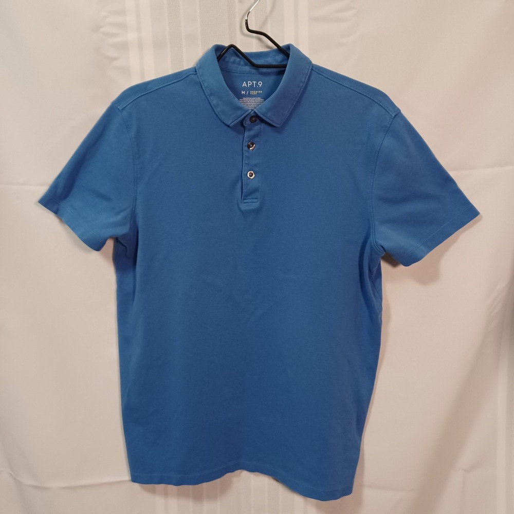 Apt. 9‎ Polo Shirt Mens M Blue Premier Flex Short Sleeve Cotton MA81K151RS Solid